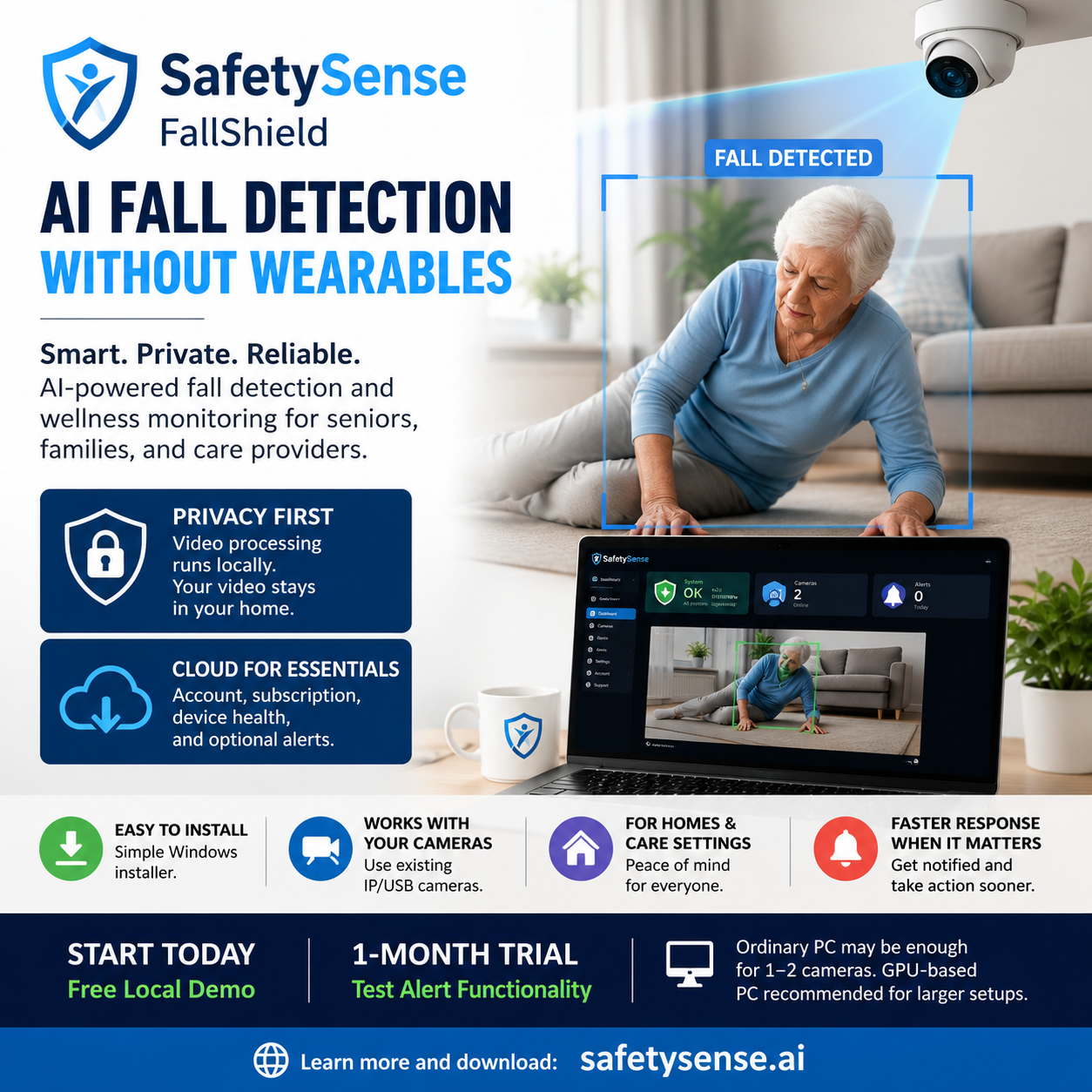 SafetySense FallShield local AI fall detection product overview